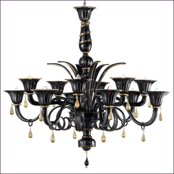 LED Chandeliers for Energy - Efficient LightingDramatic Black & Gold Murano Glass Chandelier In 3 Sizes LED Chandeliers for Energy - Efficient LightingDramatic Black & Gold Murano Glass Chandelier In 3 Sizes