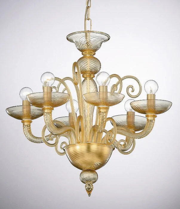 Chandeliers with Metal Frames in Bronze FinishElegant Amber Italian Chandelier