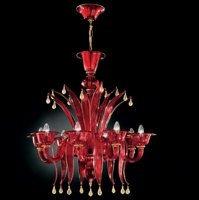 Chandeliers with Dimmable Lights for Ambiance ControlHandmade Red Murano Glass 8 Arm Chandelier Chandeliers with Dimmable Lights for Ambiance ControlHandmade Red Murano Glass 8 Arm Chandelier