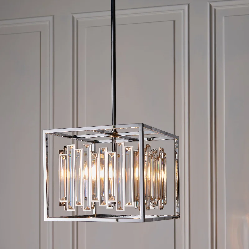 Chandeliers with Metal Frames in Gold FinishArcadia 4Lt Indoor Pendant Light In Clear Crystal & Chrome Plate Finish Chandeliers with Metal Frames in Gold FinishArcadia 4Lt Indoor Pendant Light In Clear Crystal & Chrome Plate Finish