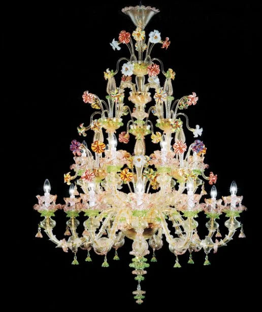 Chandeliers with Metal Frames in Black FinishMulticoloured Murano Glass Chandelier In The Rezzonico Style Chandeliers with Metal Frames in Black FinishMulticoloured Murano Glass Chandelier In The Rezzonico Style