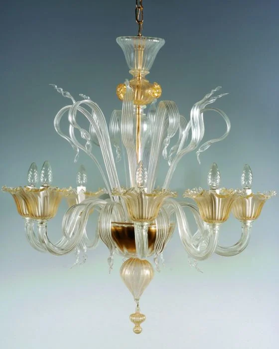 Chandeliers with Pendant Lights for a Stylish LookMurano 6 Arm Clear Glass Chandelier With Golden Details Chandeliers with Pendant Lights for a Stylish LookMurano 6 Arm Clear Glass Chandelier With Golden Details