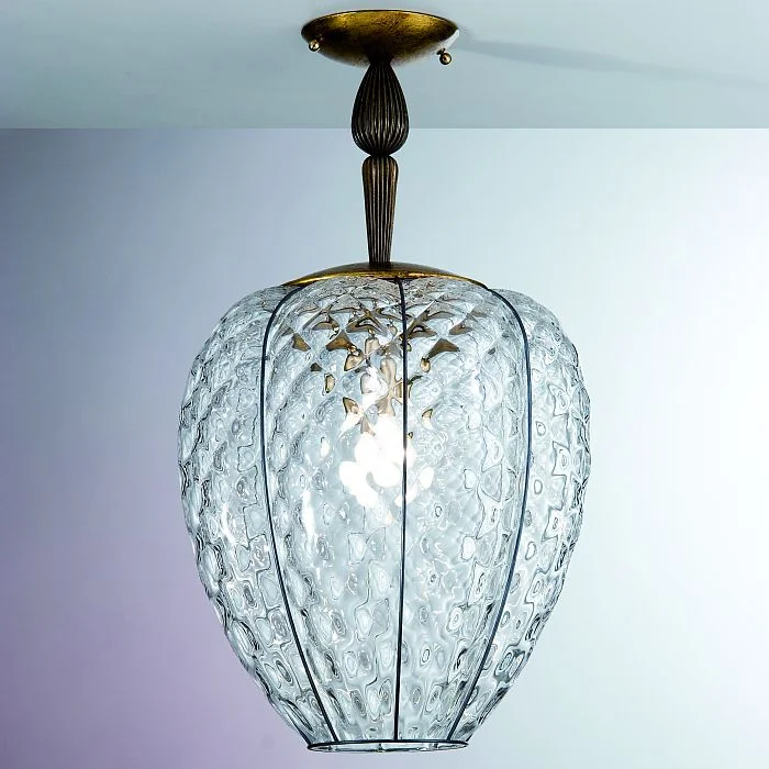 Chandeliers with Metal Frames in Silver FinishMurano Clear Glass Baloton Ceiling Light With Gold Leaf Base Chandeliers with Metal Frames in Silver FinishMurano Clear Glass Baloton Ceiling Light With Gold Leaf Base