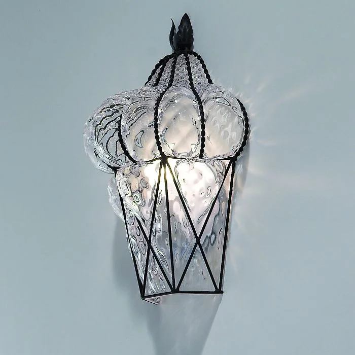 Chandeliers with Metal Frames in Silver FinishTraditional Venetian-Style Wall Light With Amber Or Clear Balloton Glass Chandeliers with Metal Frames in Silver FinishTraditional Venetian-Style Wall Light With Amber Or Clear Balloton Glass