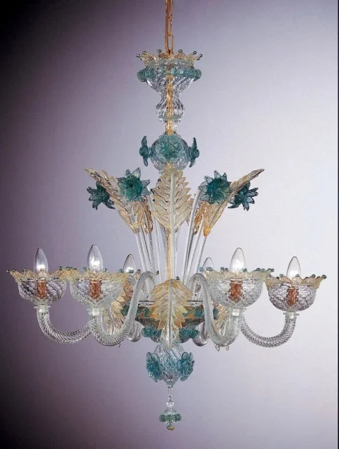 Victorian - Inspired Chandeliers with Ornate DetailsMurano Glass 6 Light Chandelier With Blue And Gold Decorations Victorian - Inspired Chandeliers with Ornate DetailsMurano Glass 6 Light Chandelier With Blue And Gold Decorations