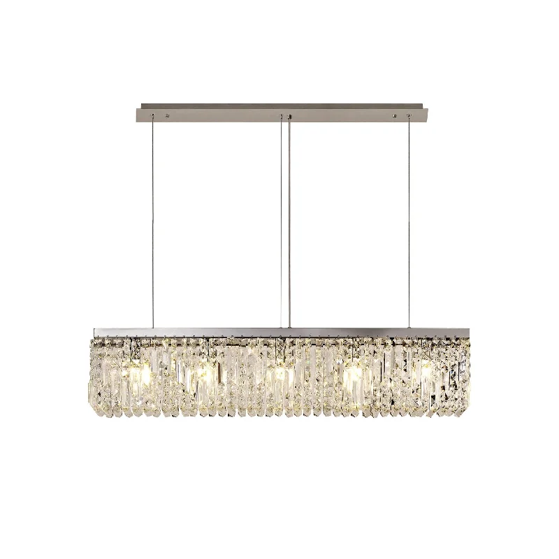 Chandeliers with Metal Frames in Bronze FinishNelson Lighting NL78099 Zian 102x9cm Rectangular Pendant Chandelier 5 Light Polished Chrome/Crystal Chandeliers with Metal Frames in Bronze FinishNelson Lighting NL78099 Zian 102x9cm Rectangular Pendant Chandelier 5 Light Polished Chrome/Crystal