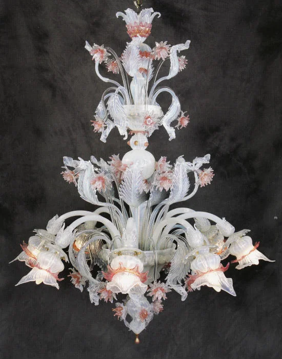 Chandeliers with Venetian Glass for a Luxurious LookOpaline White And Pink Murano Glass Pastoral Chandelier Chandeliers with Venetian Glass for a Luxurious LookOpaline White And Pink Murano Glass Pastoral Chandelier