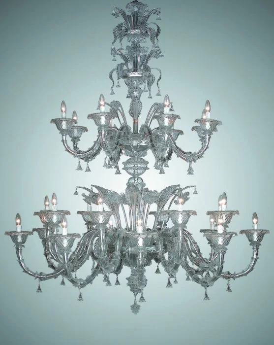 Chandeliers with Venetian Glass for a Luxurious LookOpulent Clear Murano Glass 24 Light Chandelier