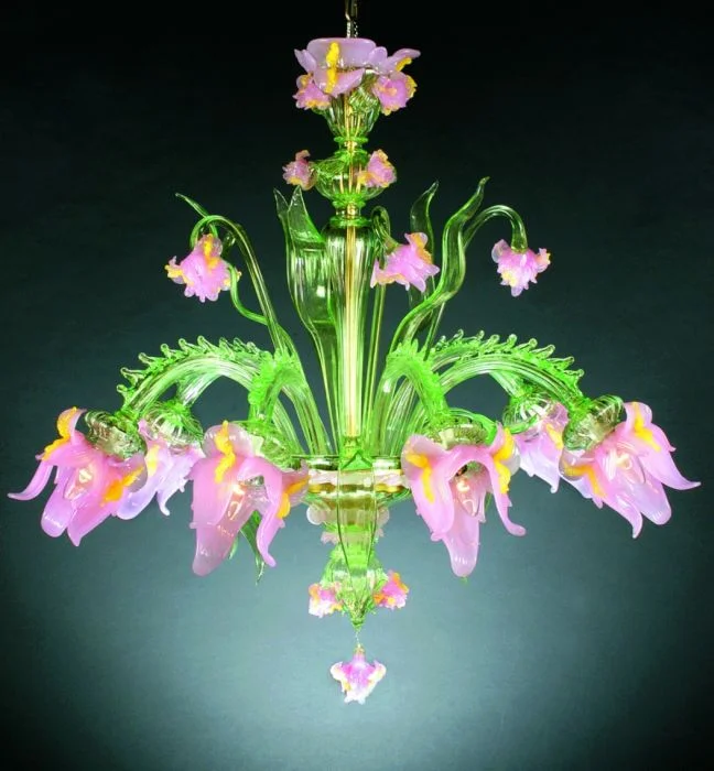 Small Chandeliers for Compact RoomsPink And Green Murano Glass Flower Chandelier Small Chandeliers for Compact RoomsPink And Green Murano Glass Flower Chandelier