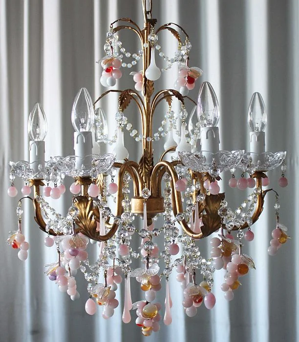Chandeliers with Candle - Style Bulbs for a Classic AestheticPink & White Murano Glass 6 Light Grape Chandelier