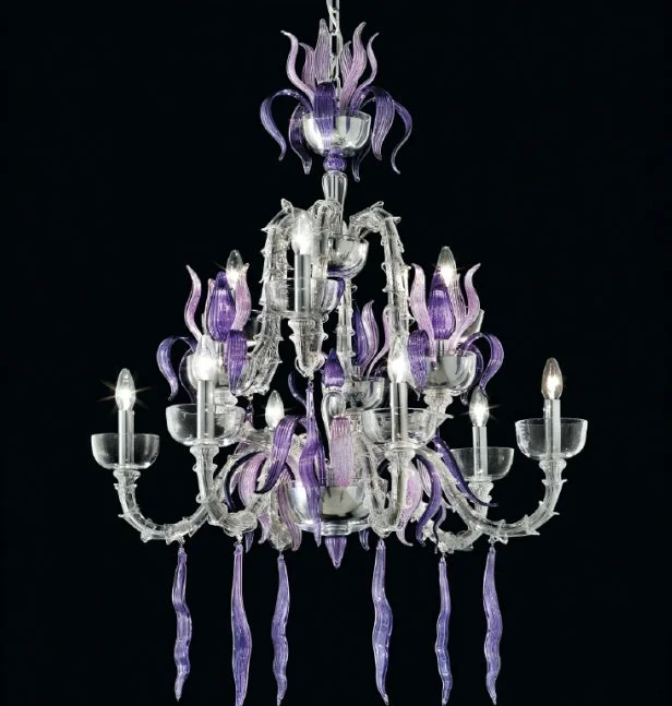 Chandeliers with Frosted Glass for a Softer Light DiffusionPurple And Clear Glass Rezzonico Chandelier Chandeliers with Frosted Glass for a Softer Light DiffusionPurple And Clear Glass Rezzonico Chandelier