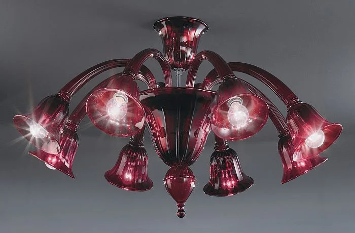 Chandeliers with Murano Glass for a High - End Artistic TouchRed Handblown Italian Glass Ceiling Light Fitting With 8 Lights Chandeliers with Murano Glass for a High - End Artistic TouchRed Handblown Italian Glass Ceiling Light Fitting With 8 Lights