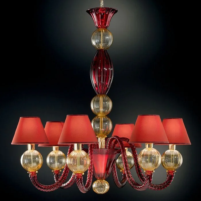 Chandeliers with Multiple Lights for Maximum IlluminationRed Murano Glass Chandelier With Amber Spheres And Six Lights Chandeliers with Multiple Lights for Maximum IlluminationRed Murano Glass Chandelier With Amber Spheres And Six Lights