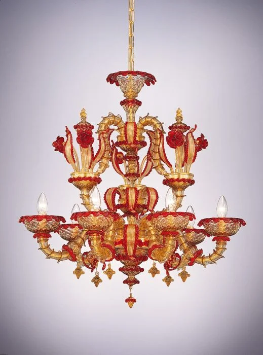 Chandeliers with Sputnik - Style Design for a Futuristic VibeRezzonico-Style Red & Gold Glass Murano Chandelier Chandeliers with Sputnik - Style Design for a Futuristic VibeRezzonico-Style Red & Gold Glass Murano Chandelier