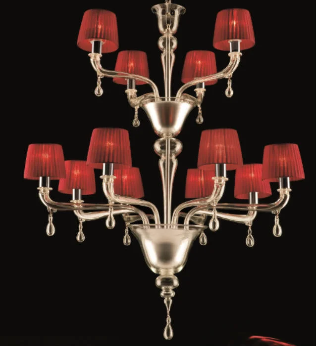Chandeliers with Sputnik - Style Design for a Futuristic VibeTwo Tier Italian Chandelier With Red Shades Chandeliers with Sputnik - Style Design for a Futuristic VibeTwo Tier Italian Chandelier With Red Shades