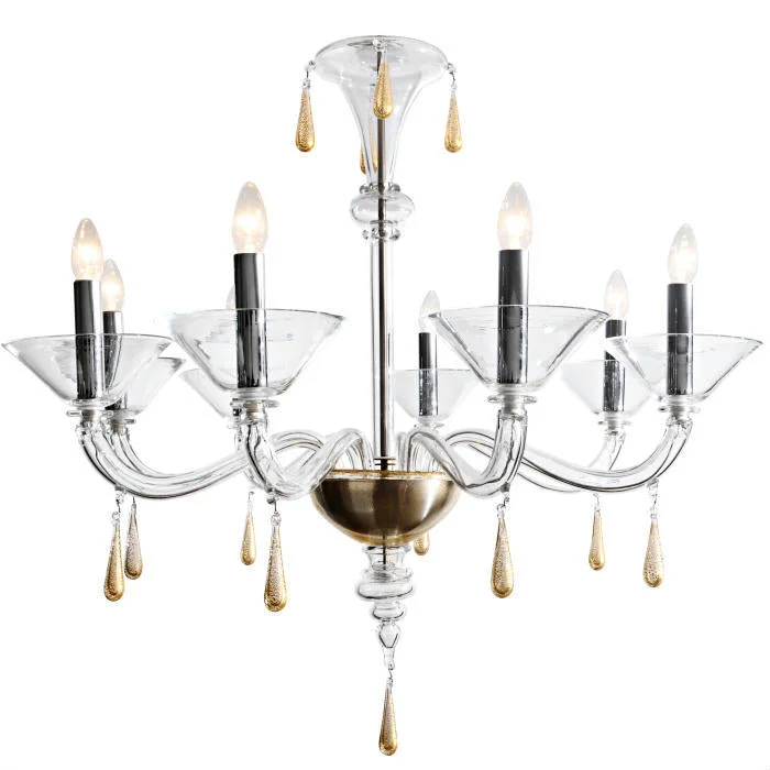 Small Chandeliers for Compact RoomsVenini Clear Murano Glass Chandelier With Gold Decoration Small Chandeliers for Compact RoomsVenini Clear Murano Glass Chandelier With Gold Decoration