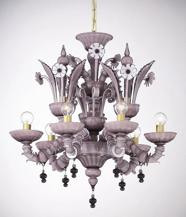 Ceiling - Mounted Chandeliers for Standard CeilingsWhite And Amethyst Murano Glass Chandelier Ceiling - Mounted Chandeliers for Standard CeilingsWhite And Amethyst Murano Glass Chandelier