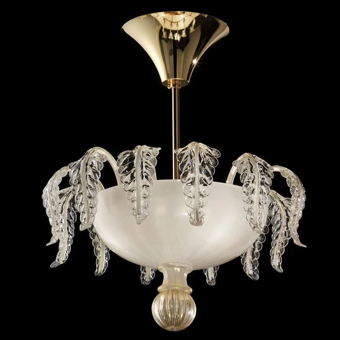 Chandeliers with Multiple Lights for Maximum IlluminationWhite & Gold Murano Glass Ceiling Light With Decorative Leaves Chandeliers with Multiple Lights for Maximum IlluminationWhite & Gold Murano Glass Ceiling Light With Decorative Leaves