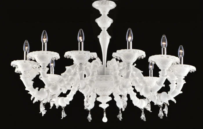 Chandeliers with Metal Frames in Bronze FinishWhite Murano Glass Rezzonico-Style 12 Light Chandelier Chandeliers with Metal Frames in Bronze FinishWhite Murano Glass Rezzonico-Style 12 Light Chandelier