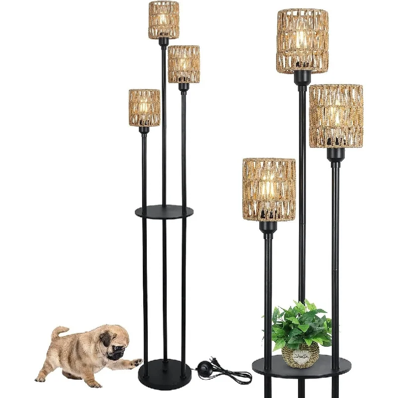 USB Charging Port Floor Lamp for Convenient Device Charging3-Lights Farmhouse Tall Floor Lamp with ON/OFF Foot Switch, Rustic Standing Lamp with Rattan Shades USB Charging Port Floor Lamp for Convenient Device Charging3-Lights Farmhouse Tall Floor Lamp with ON/OFF Foot Switch, Rustic Standing Lamp with Rattan Shades