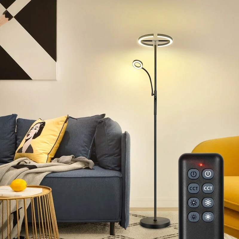 Glass Floor Lamp with Frosted Shades for Soft Diffused Light69 inch Double Headed Torchiere Floor Lamp with Remote Control,4 Color Temperature - black Glass Floor Lamp with Frosted Shades for Soft Diffused Light69 inch Double Headed Torchiere Floor Lamp with Remote Control,4 Color Temperature - black