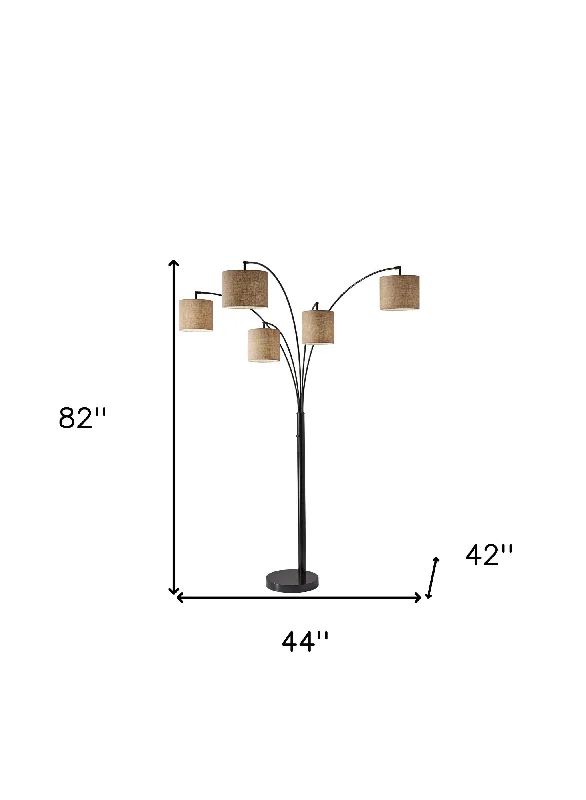 Wood Floor Lamp with Natural Grain for a Warm and Organic FeelFive Light Floor Lamp Bronze Metal Arc Arms and Petite Burlap Drum Shades Wood Floor Lamp with Natural Grain for a Warm and Organic FeelFive Light Floor Lamp Bronze Metal Arc Arms and Petite Burlap Drum Shades