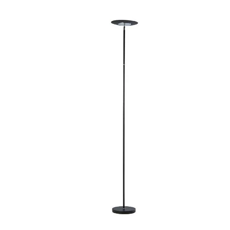 Metal Floor Lamp with a Matte Black Finish for a Sleek LookFloor Lamp With Adjustable Torchiere Head And Sleek Metal Body, Black By Benzara Metal Floor Lamp with a Matte Black Finish for a Sleek LookFloor Lamp With Adjustable Torchiere Head And Sleek Metal Body, Black By Benzara