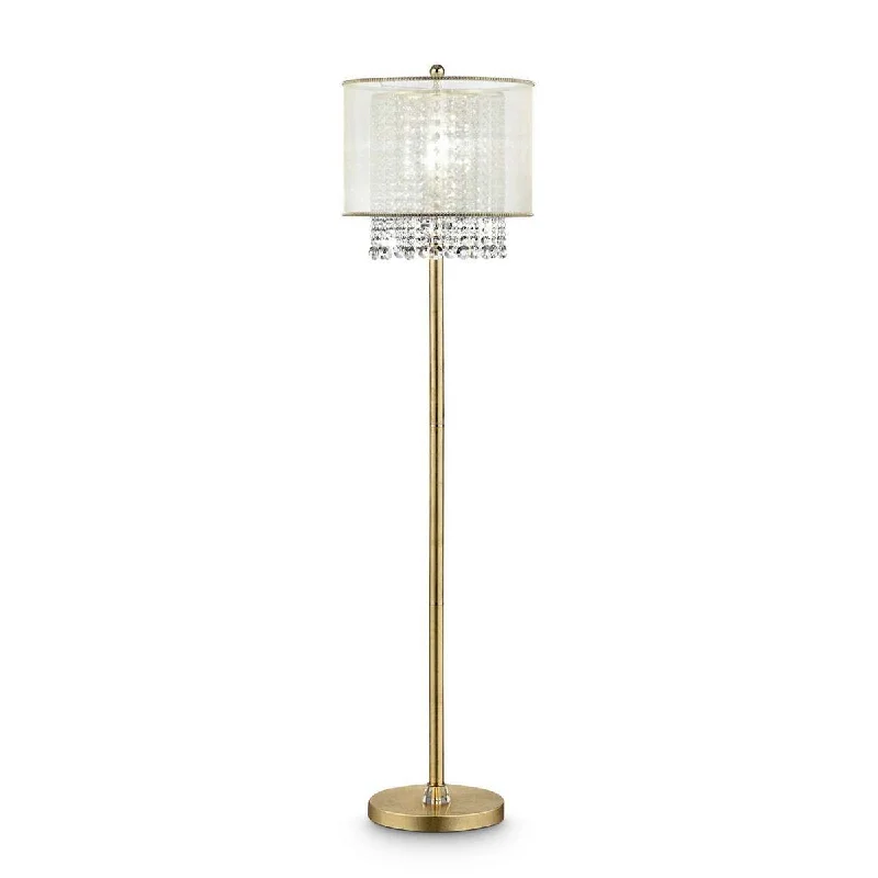 Metal Floor Lamp with a Matte Black Finish for a Sleek LookFloor Lamp With Hanging Crystal Accents, White And Gold By Benzara Metal Floor Lamp with a Matte Black Finish for a Sleek LookFloor Lamp With Hanging Crystal Accents, White And Gold By Benzara