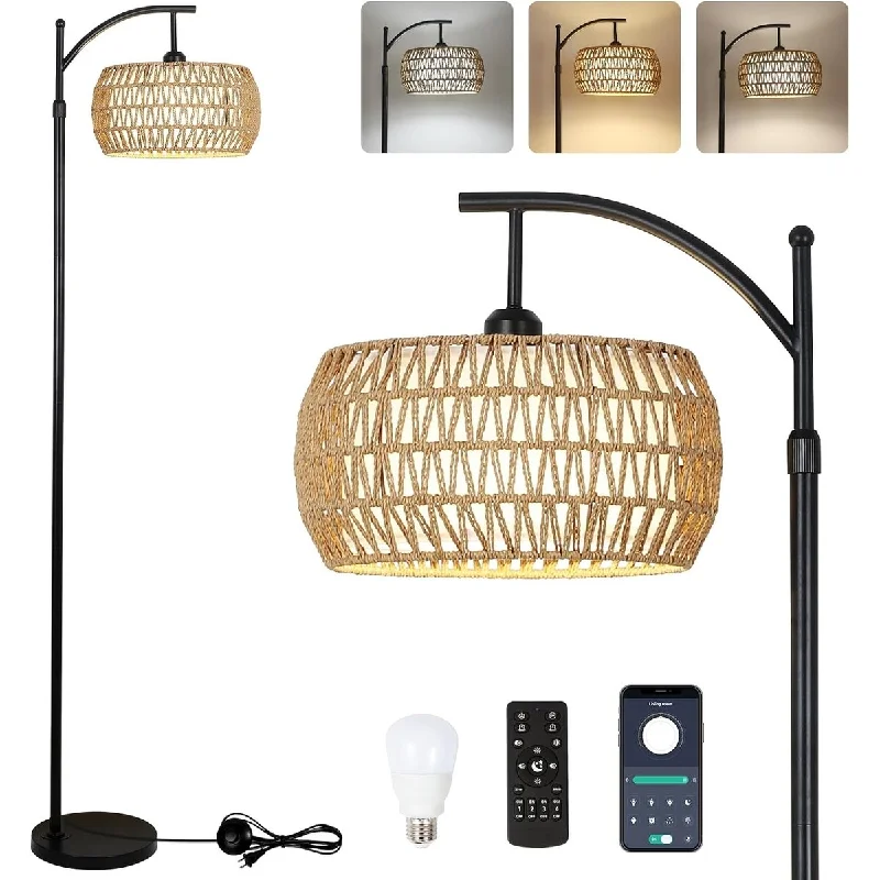 Rustic Farmhouse Style Floor Lamp for Cozy BedroomsFloor Lamp with Remote Control,Dimmable LED Floor Lamp with 3 Color Temperature,Standing Lamp with Rattan Double Drum Shade Rustic Farmhouse Style Floor Lamp for Cozy BedroomsFloor Lamp with Remote Control,Dimmable LED Floor Lamp with 3 Color Temperature,Standing Lamp with Rattan Double Drum Shade
