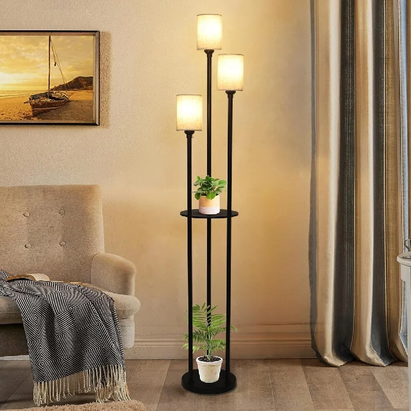 Marble Base Floor Lamp for a Touch of LuxuryFloor Lamp with Shelves, 3-Lights Standing Lamp with Linen Shade and Foot Switch - 10.2"(L)x10.2"(W)x66.1"(H) Marble Base Floor Lamp for a Touch of LuxuryFloor Lamp with Shelves, 3-Lights Standing Lamp with Linen Shade and Foot Switch - 10.2"(L)x10.2"(W)x66.1"(H)