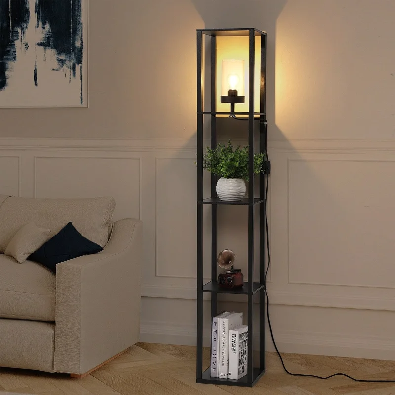 Industrial Style Floor Lamp with Exposed Bulbs for Loft ApartmentsFloor Lamp with Shelves 5-Tier Modern Standing Shelf Floor Lamp - Black Industrial Style Floor Lamp with Exposed Bulbs for Loft ApartmentsFloor Lamp with Shelves 5-Tier Modern Standing Shelf Floor Lamp - Black