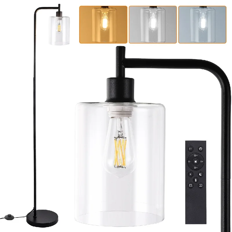 Dimmable Floor Lamp for Adjustable Lighting AmbianceIndustrial Floor Lamp, Dimmable Modern Standing Lamp with Clear Glass Shade - Black Dimmable Floor Lamp for Adjustable Lighting AmbianceIndustrial Floor Lamp, Dimmable Modern Standing Lamp with Clear Glass Shade - Black