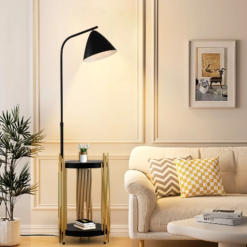 Marble Base Floor Lamp for a Touch of LuxuryIndustrial Tall Floor Lamp with Shelves and Metal Lampshade Marble Base Floor Lamp for a Touch of LuxuryIndustrial Tall Floor Lamp with Shelves and Metal Lampshade