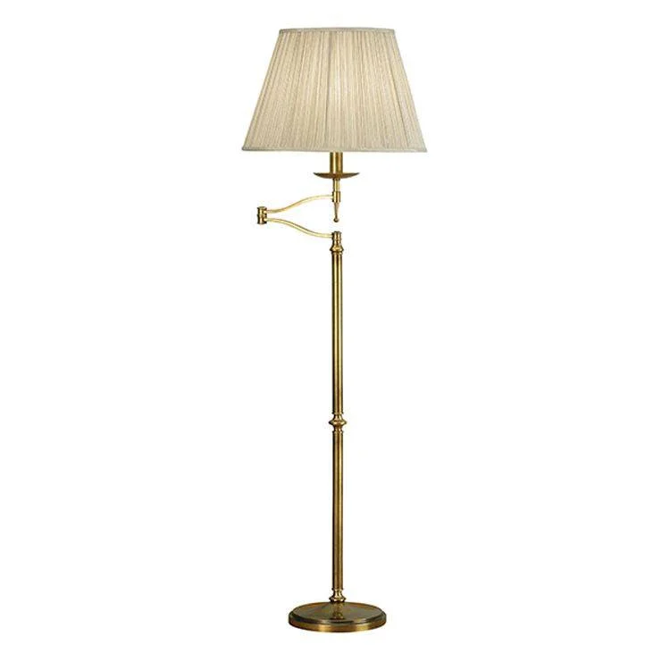 Rustic Farmhouse Style Floor Lamp for Cozy BedroomsStanford Antique Brass Swing Arm Floor Lamp & Beige Shade
