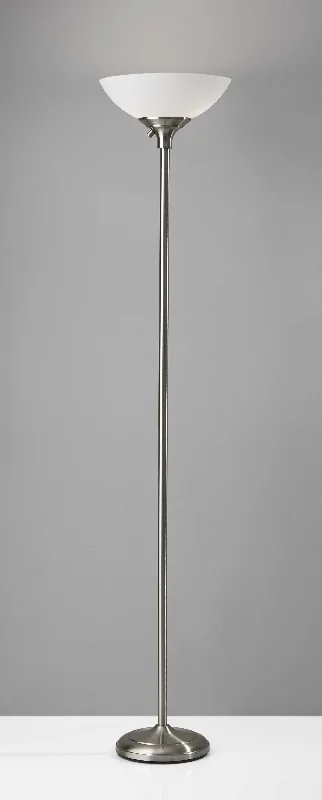 Dimmable Floor Lamp for Adjustable Lighting AmbianceTailored Satin Steel Metal Torchiere with Bright Illumination By Homeroots Dimmable Floor Lamp for Adjustable Lighting AmbianceTailored Satin Steel Metal Torchiere with Bright Illumination By Homeroots