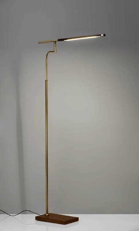 Way Switch Floor Lamp for Multiple Light Intensity LevelsThin Silhouette Adjustable LED Floor Lamp with Walnut Wood Finish and Antique Brass Accents By Homeroots Way Switch Floor Lamp for Multiple Light Intensity LevelsThin Silhouette Adjustable LED Floor Lamp with Walnut Wood Finish and Antique Brass Accents By Homeroots