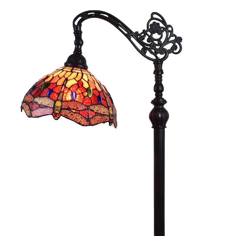 Glass Floor Lamp with Frosted Shades for Soft Diffused LightTiffany Style Floor Lamp Arched Adjustable 62" Tall Stained Glass Dragonfly Bedroom Reading Gift AM079FL10B Amora Lighting