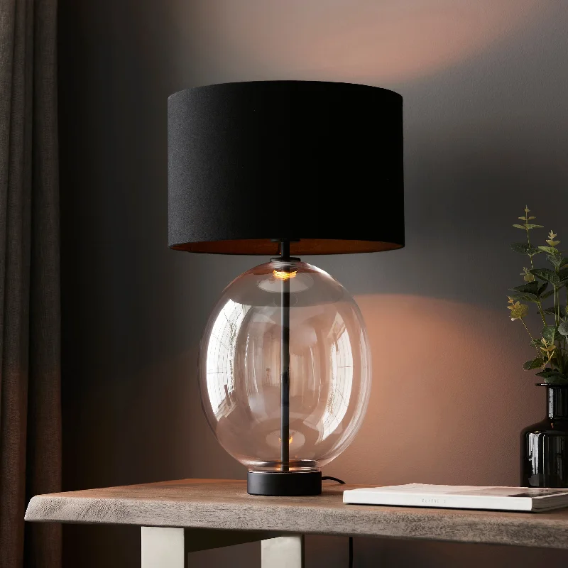 ceramic table lamps with hand painted designs for an artistic touchAmos Ovate Table Lamp Clear Glass with Black Shade ceramic table lamps with hand painted designs for an artistic touchAmos Ovate Table Lamp Clear Glass with Black Shade