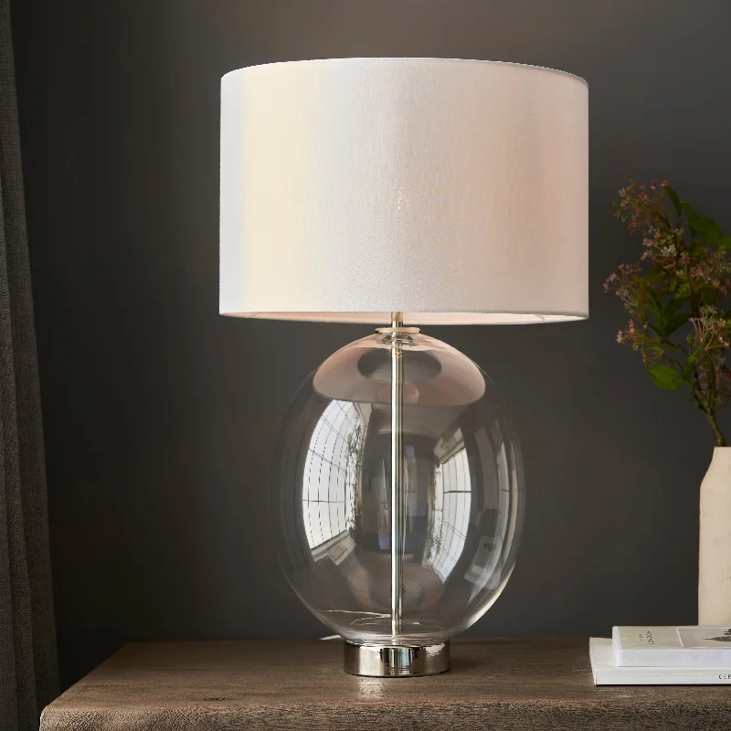 coastal style table lamps with nautical elements for beach housesAmos Ovate Table Lamp Clear Glass with White Shade coastal style table lamps with nautical elements for beach housesAmos Ovate Table Lamp Clear Glass with White Shade