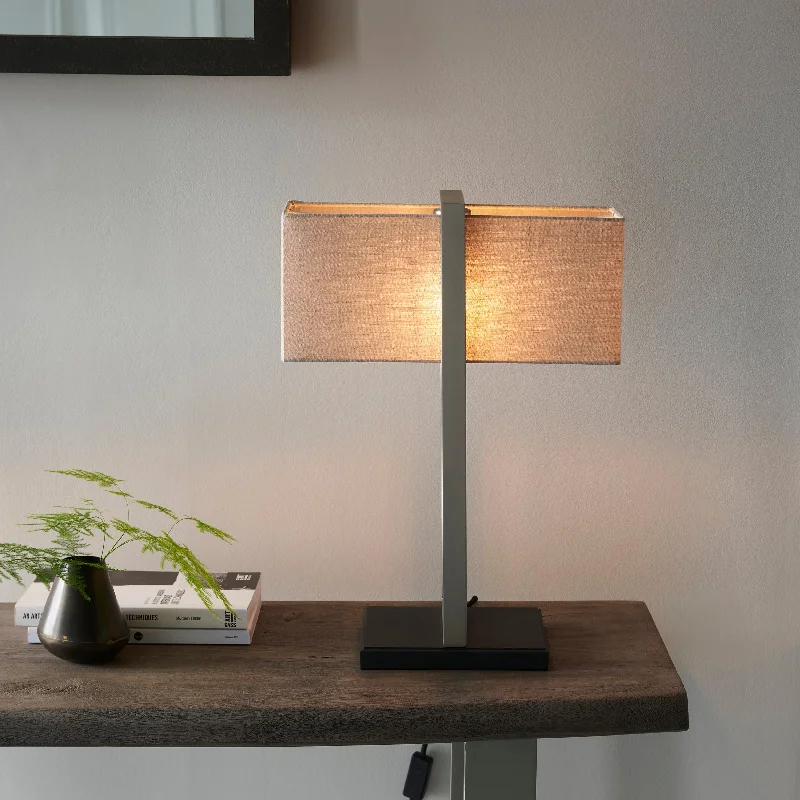 rustic farmhouse table lamps for cozy kitchensAmos Station Table Lamp Satin Nickel with Shade rustic farmhouse table lamps for cozy kitchensAmos Station Table Lamp Satin Nickel with Shade