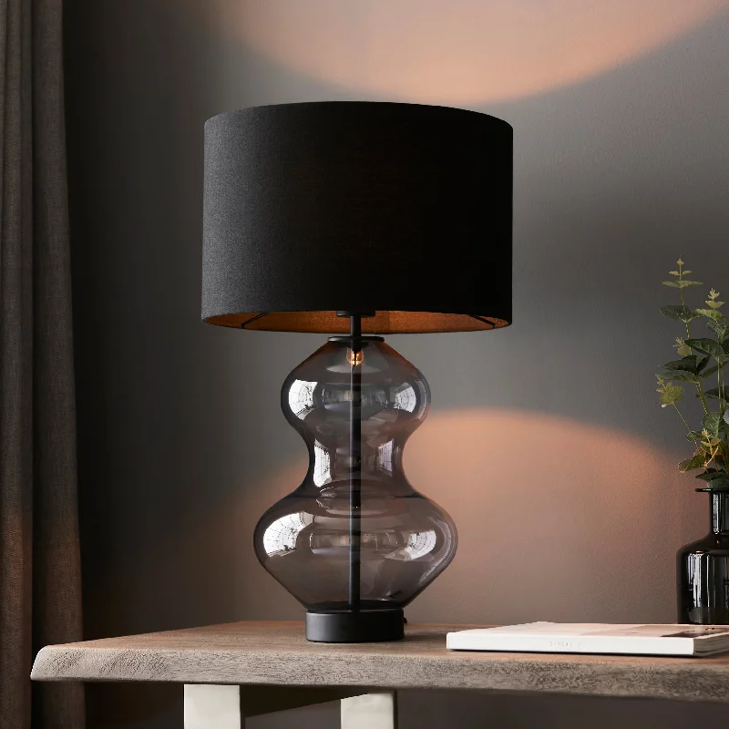coastal style table lamps with nautical elements for beach housesAmos Waist Table Lamp Grey Tinted Glass with Shade coastal style table lamps with nautical elements for beach housesAmos Waist Table Lamp Grey Tinted Glass with Shade