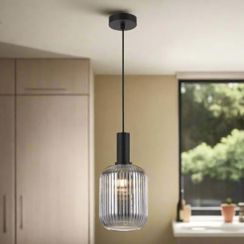 Art Deco Ceiling Lights with Geometric Patterns and Metallic FinishesBonura Pendant Light in Black/Smoke or Nickel/Clear (Small/Large) Art Deco Ceiling Lights with Geometric Patterns and Metallic FinishesBonura Pendant Light in Black/Smoke or Nickel/Clear (Small/Large)