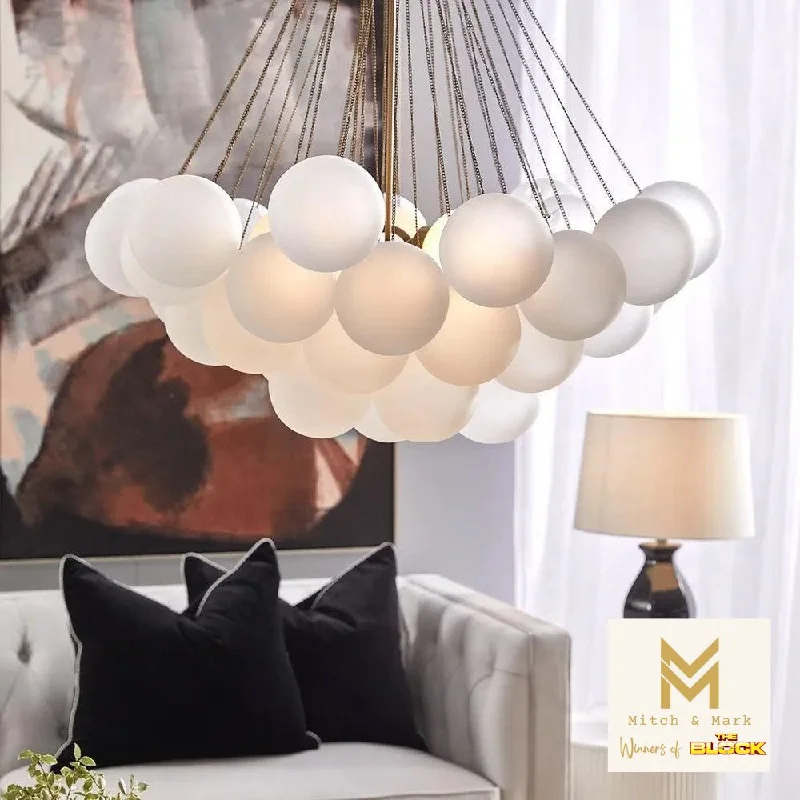 Art Deco Ceiling Lights with Geometric Patterns and Metallic FinishesCloud Pendant Light 3Lt Large in Frosted White Art Deco Ceiling Lights with Geometric Patterns and Metallic FinishesCloud Pendant Light 3Lt Large in Frosted White
