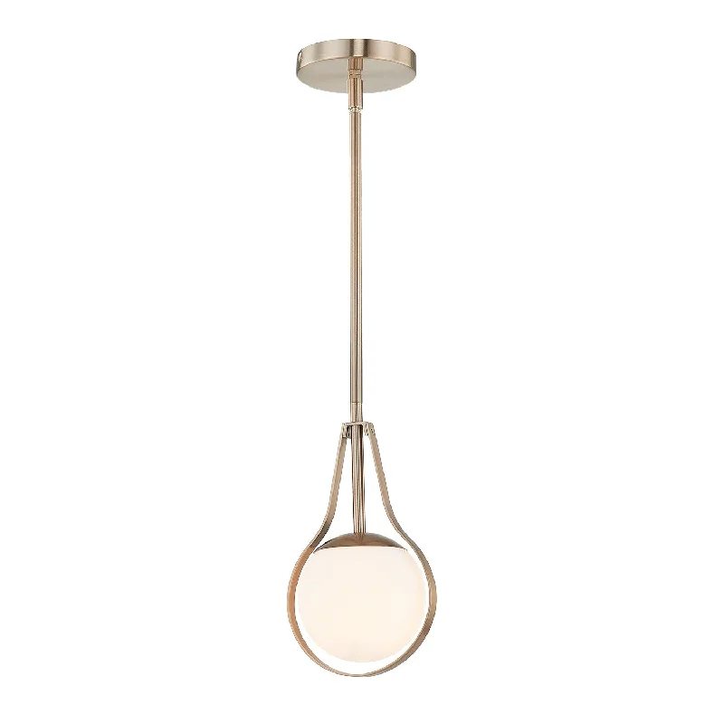 Glass Ceiling Lights with Frosted, Colored, or Etched GlassJustice Designs Pearl FSN-4235-OPAL-BRSS Pendant Light - Brushed Brass