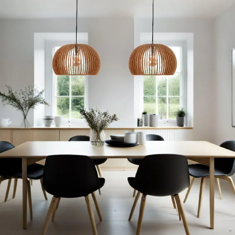 Indian - Themed Ceiling Lights with Intricate Filigree and Mirror WorkTimber Finish Pendant Light in Small or Large Eurotech - WO450