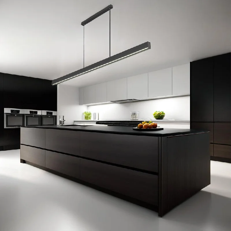 Scandinavian Style Ceiling Lights with Light Wood AccentsNavaro 2400mm Smart LED Linear Suspension Light CCT in Black, Gold/Black or White Scandinavian Style Ceiling Lights with Light Wood AccentsNavaro 2400mm Smart LED Linear Suspension Light CCT in Black, Gold/Black or White