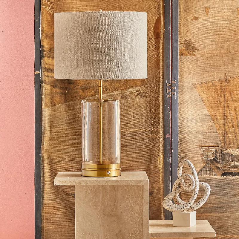 leather table lamps with a distressed texture for a rugged charmWisteria cordless table lamp in glass and antiqued brass